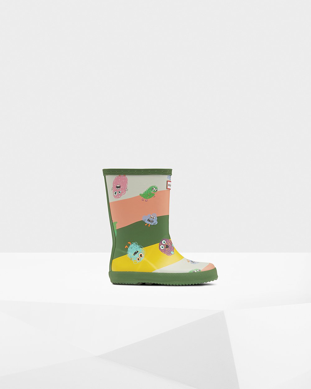 Kids Hunter Original First Classic Scribble Print - Rain Boots Green - 9531-YSTXJ